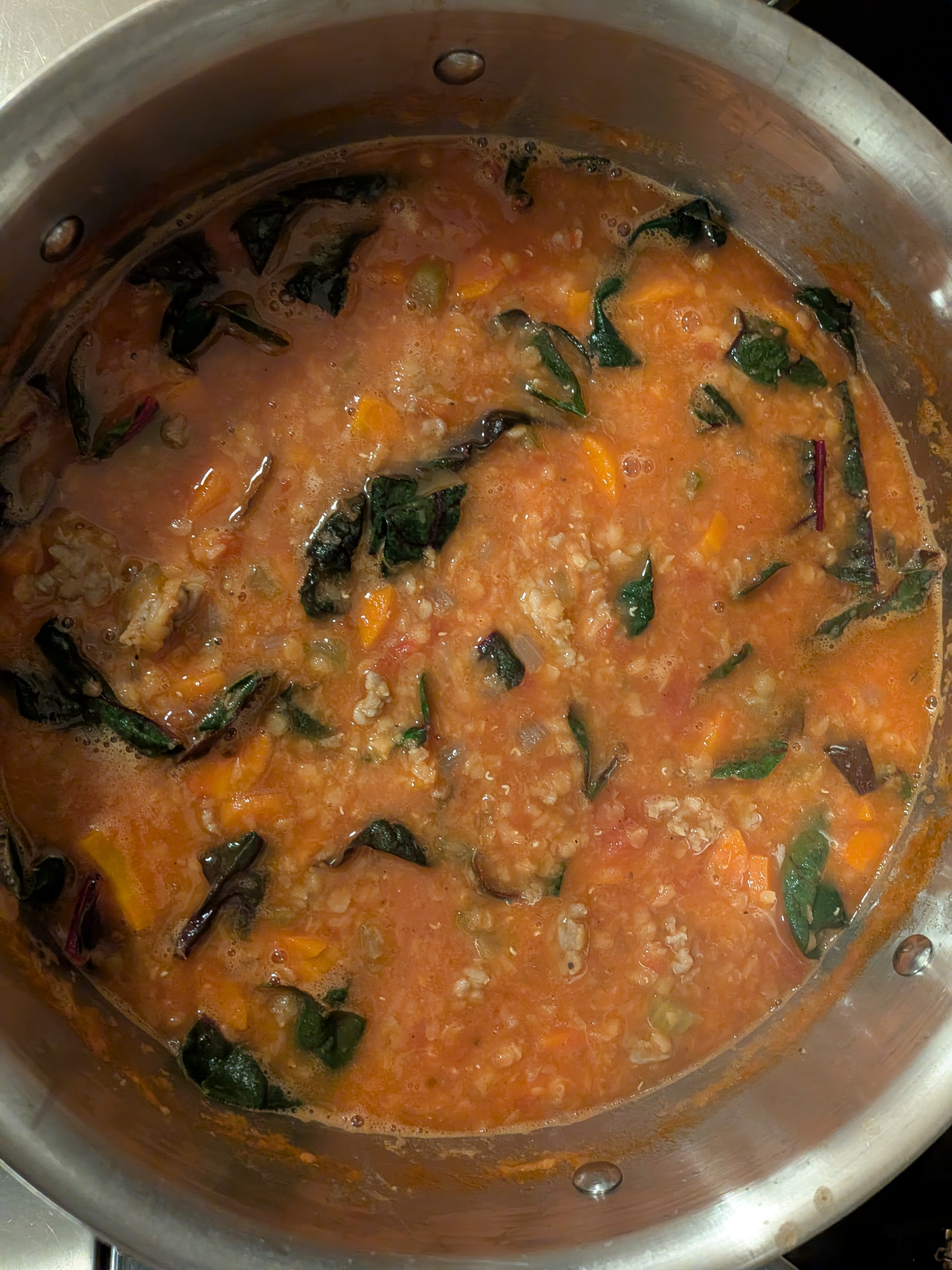 Lentil Soup with Sausage, Chard and Garlic